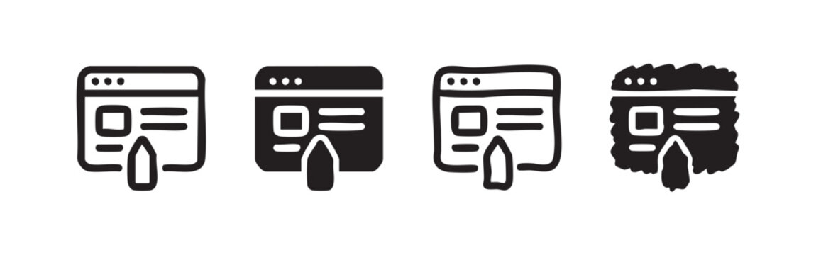 Hand Drawn Web Browser Icons Set with Editing Pencil Doodle Sketch Vector Illustration