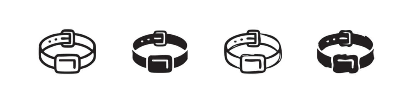 Pet collar and tracking icon set with adjustable neck strap for dogs and cats