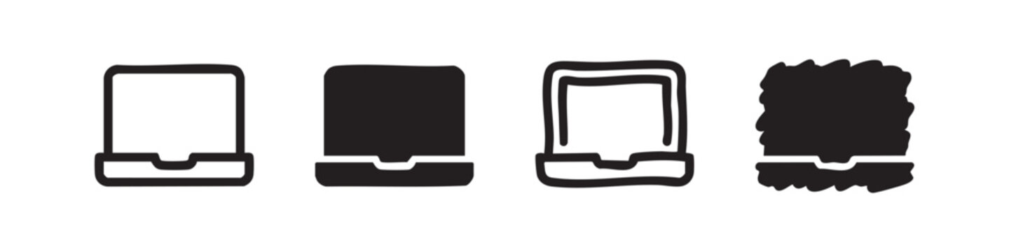 Set of Hand Drawn Laptop Computer Icons Doodle Sketch Vector Illustration