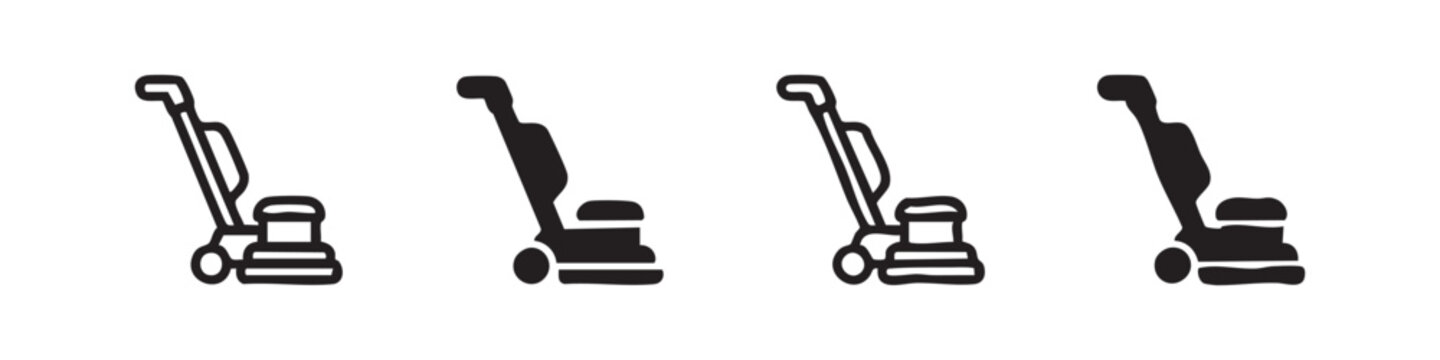 Hand Drawn Professional Floor Polisher and Buffer Machine Icons Set Doodle Vector