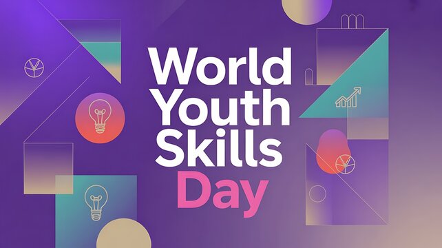 Colorful world youth skills day celebration with diverse children learning together