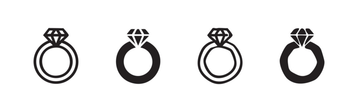 Diamond Engagement Ring Icon Set in Various Graphic Styles