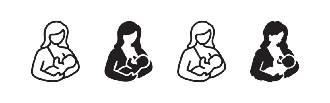 Mother Breastfeeding Baby Nursing Icon Set