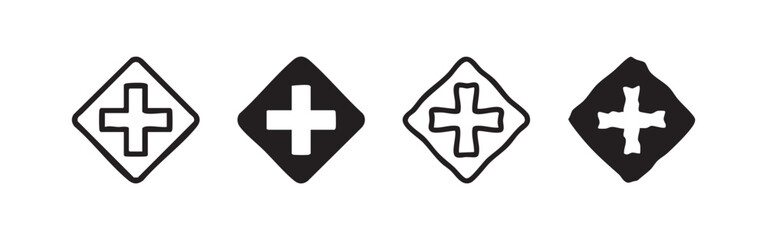Fototapeta premium First aid or medical cross in diamond icon set, ideal for health and safety applications