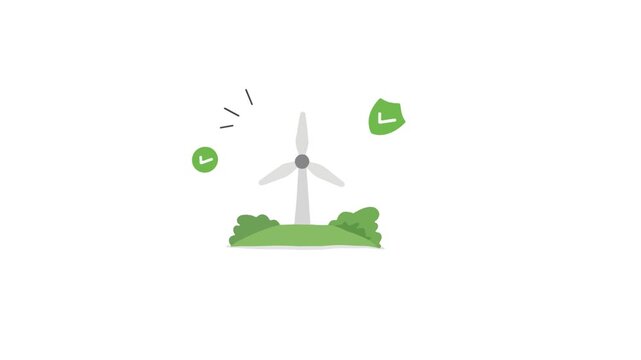 Wind turbine with checkmarks and shield icon