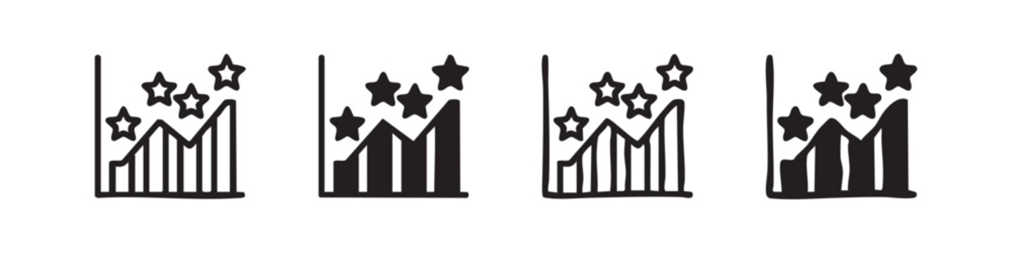 Performance rating and success chart icon set with stars and bars on white background.