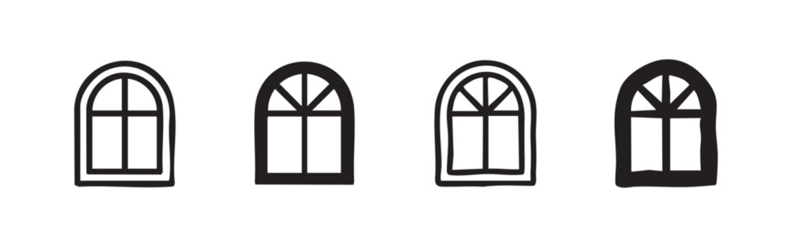 Arched window icon set. Classic architectural element with curved top on white background.