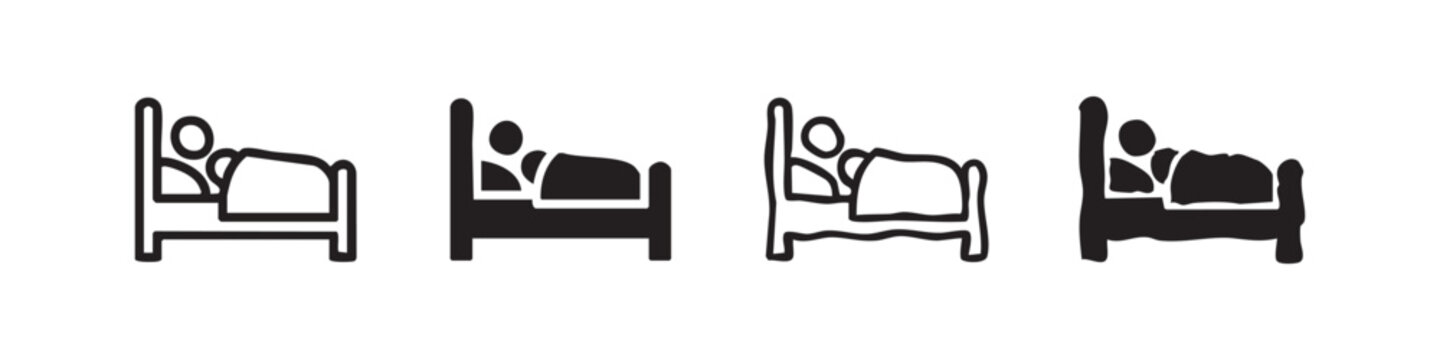 Person sleeping in bed icon set. Rest, sleep, and relaxation symbol on white background.