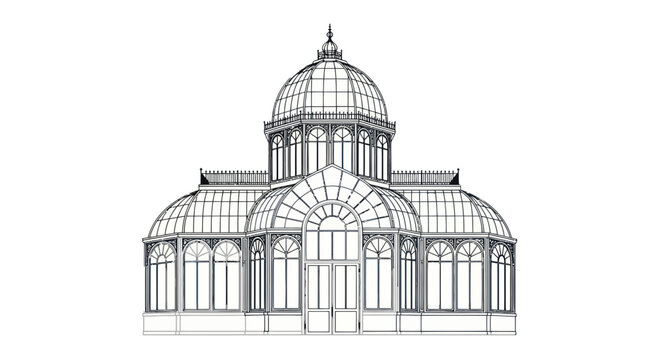 Ornate Greenhouse Conservatory Building - Architectural Sketch