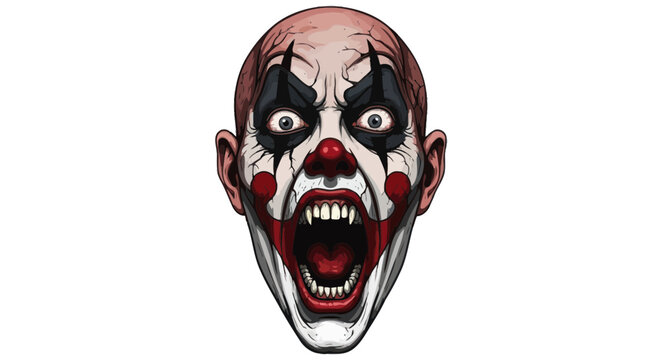 Scary Clown Face Illustration, Horror, Evil Character, White Background
