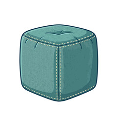 Fototapeta premium Teal cube ottoman with white stitching on white background