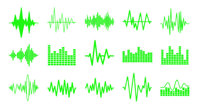 Green Sound Waveform Collection: Audio Visualization, Music Equalizer, Sound Spectrum