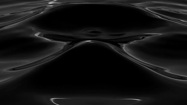 Abstract animation full frame wave saturation dark liquid surface with smooth flow, glossy reflection, minimal elegant mood and dark ripple texture, fluid motion smooth reflection