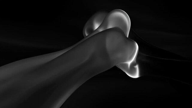 Abstract Animation Full Frame Wave Saturation Black Silver Fluid Art with Soft Curve Dark Background Texture, Grayscale Liquid Flow and Smooth Motion, Rich Saturation Glossy Black and Silver Form