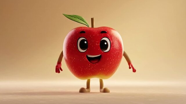 A cheerful red apple cartoon character