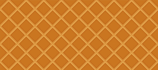 Fototapeta premium Crispy waffle vector background. Diagonal diamond grid pattern with baked texture. Sweet dessert surface design.