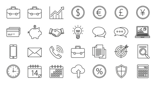 Collection of Hand Drawn Business and Finance Icons.