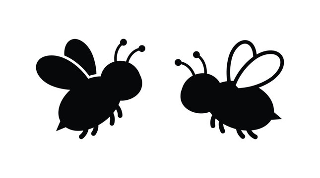 bee silhouettes two black insect shapes on white background