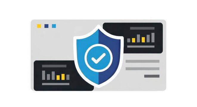 Blue shield icon with check mark on secure data charts