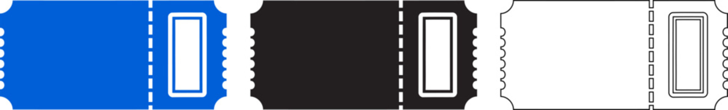 Ticket silhouette templates in blue black and white