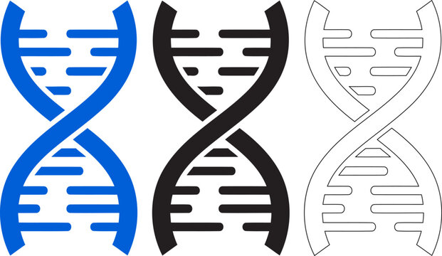 Dna helix illustration set color silhouette and outline versions