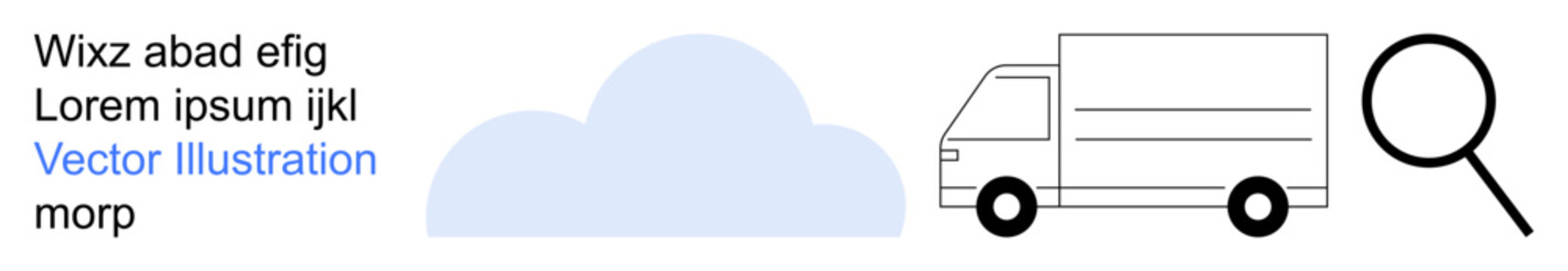 Logistics, cloud technology, e-commerce, online tracking, delivery services, and data analysis. Minimalist truck, cloud and magnifying glass illustration. Logistics and cloud technology concept