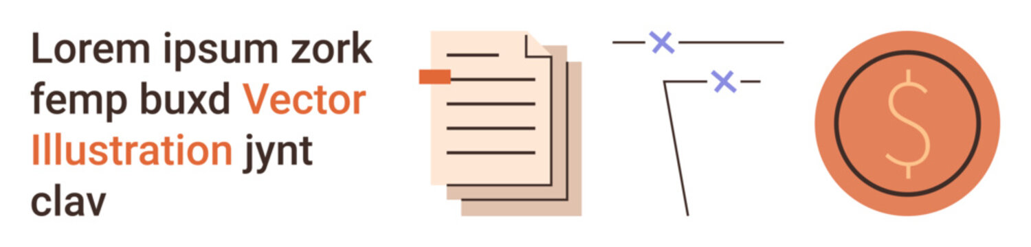 Business, finance, editing tools, currency, document management, graphic design. A paper document, editing marks and a currency coin are . Business and finance concepts