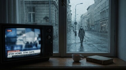 Fototapeta premium Staying Home During Rainy Weather With News and a Book