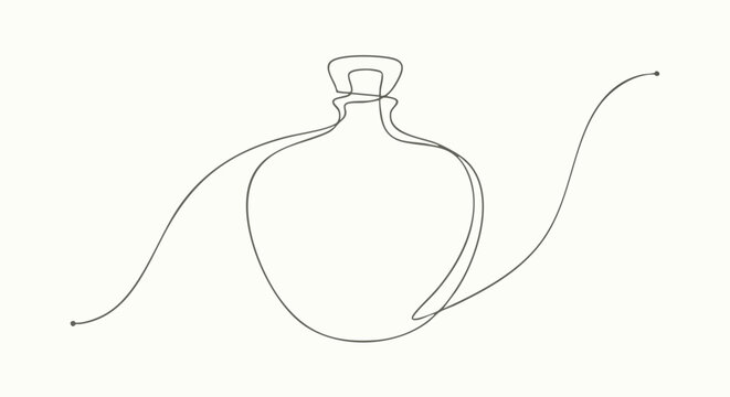 Outline drawing of a decorative perfume bottle with hand drawn continuous line essential oil