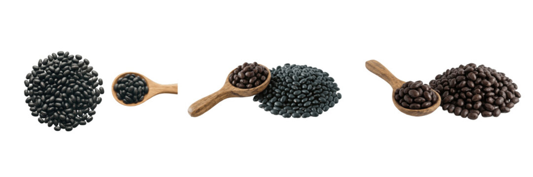 Black Peppercorns in Wooden Scoop, Dried Spice Cooking PNG Image.
