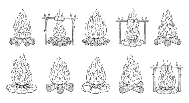 Campfire doodles with roasting marshmallows and meat