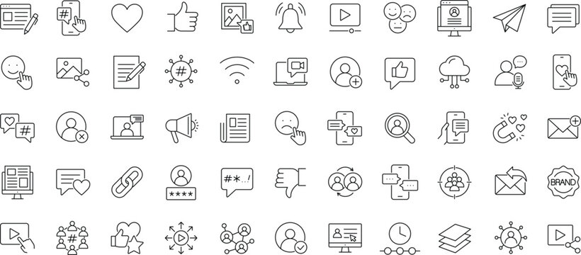 Social Media icon set. Editable line icons.