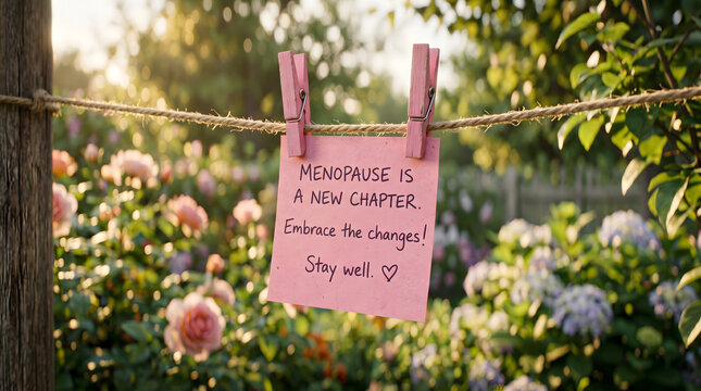 Embracing Menopause: New Chapter Message in a Sunny Garden