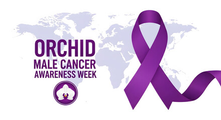 Fototapeta premium Purple ribbon orchid male cancer awareness week world map graphic image