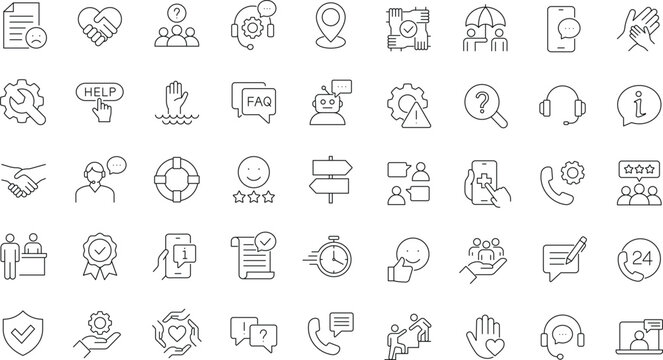 Support and Help icon set. Editable line icons.