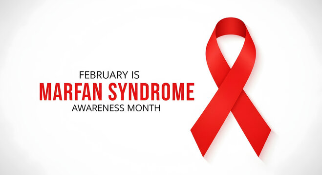 Red Marfan Syndrome awareness ribbon with text February is awareness month image
