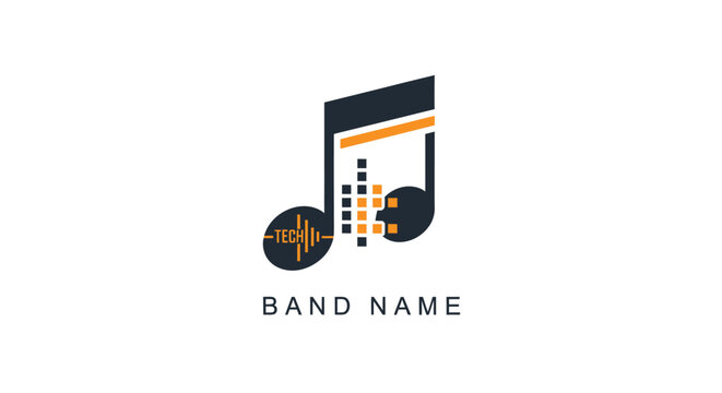 Modern Music Note Logo with Sound Wave and Digital Elements.