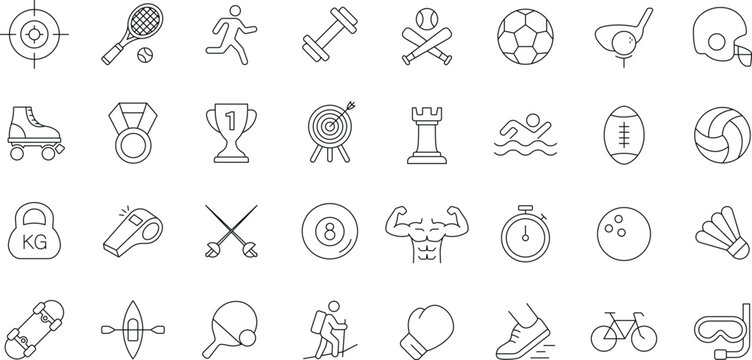 tennis, running and more. Editable line icons.