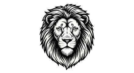 Majestic Lion Head Portrait, Fierce King of the Jungle, Black and White © BUDI