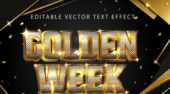 【文字編集可能】 装飾テキストエフェクト。編集可能なグラフィックスタイルテンプレート。GOLDEN WEEK