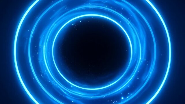 Glowing blue circle tunnel dark center abstract light ring neon vortex futuristic design with luminous digital background energy swirl and circular motion abstract tunnel glow