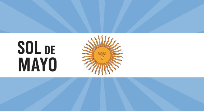 Argentina Flag Sol de Mayo Sun Rays White Blue Background