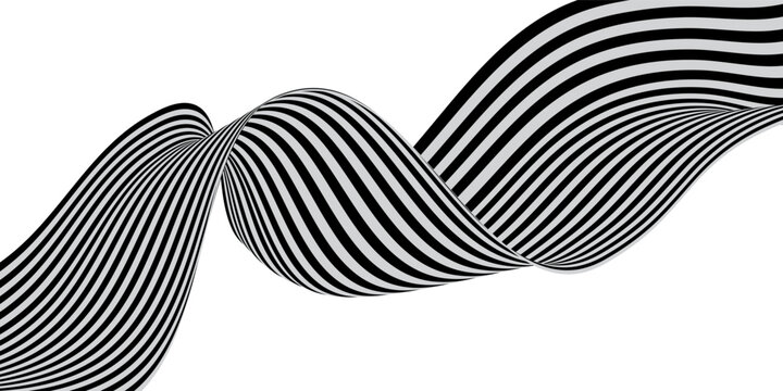 Minimalist abstract wave line art, several parallel black curved lines form a smooth flowing wave across the canvas, clean vector style. Template presentasi