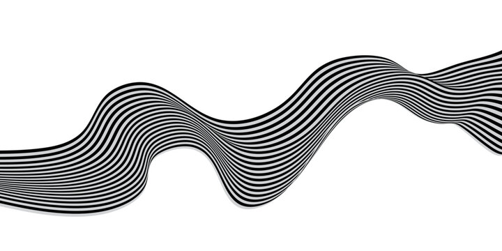 Minimalist abstract wave line art, several parallel black curved lines form a smooth flowing wave across the canvas, clean vector style. Poster and banner background.