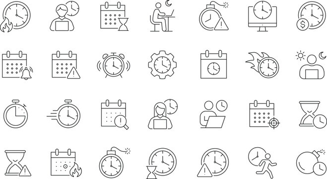 Deadline icon set. Editable line icons.