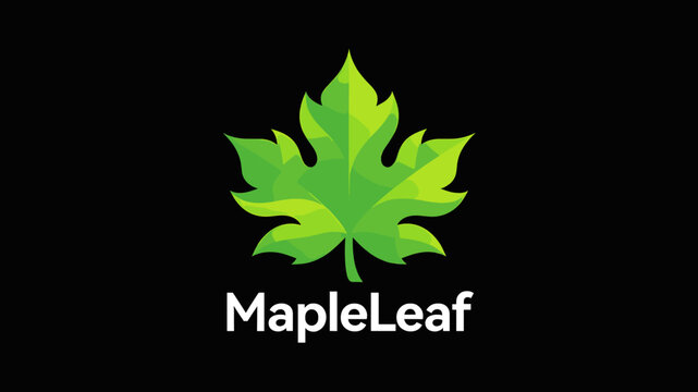 A vibrant green geometric maple leaf logo with the word 'MapleLeaf' beneath it, set against a stark black background.