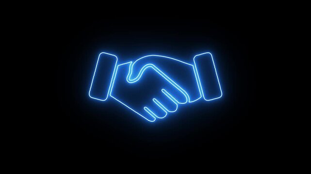 Neon line creative handshake design representing unity and collaboration. Symbol of handshake, agreement business contract concept.4k video