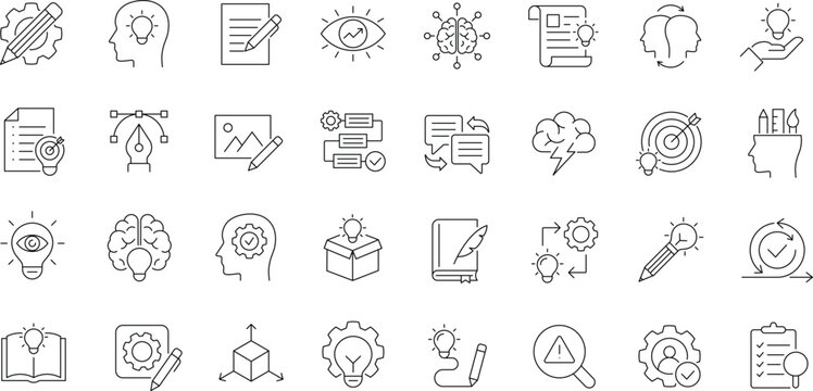 Design thinking icon set. Editable line icons.
