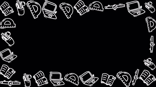 Hand Drawn School Stationery Border 4k Transparent Loop Graphic
