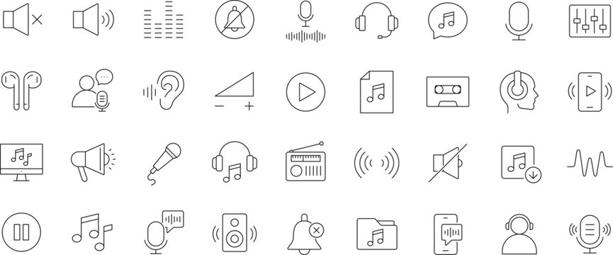 Audio icon set. Editable line icons.